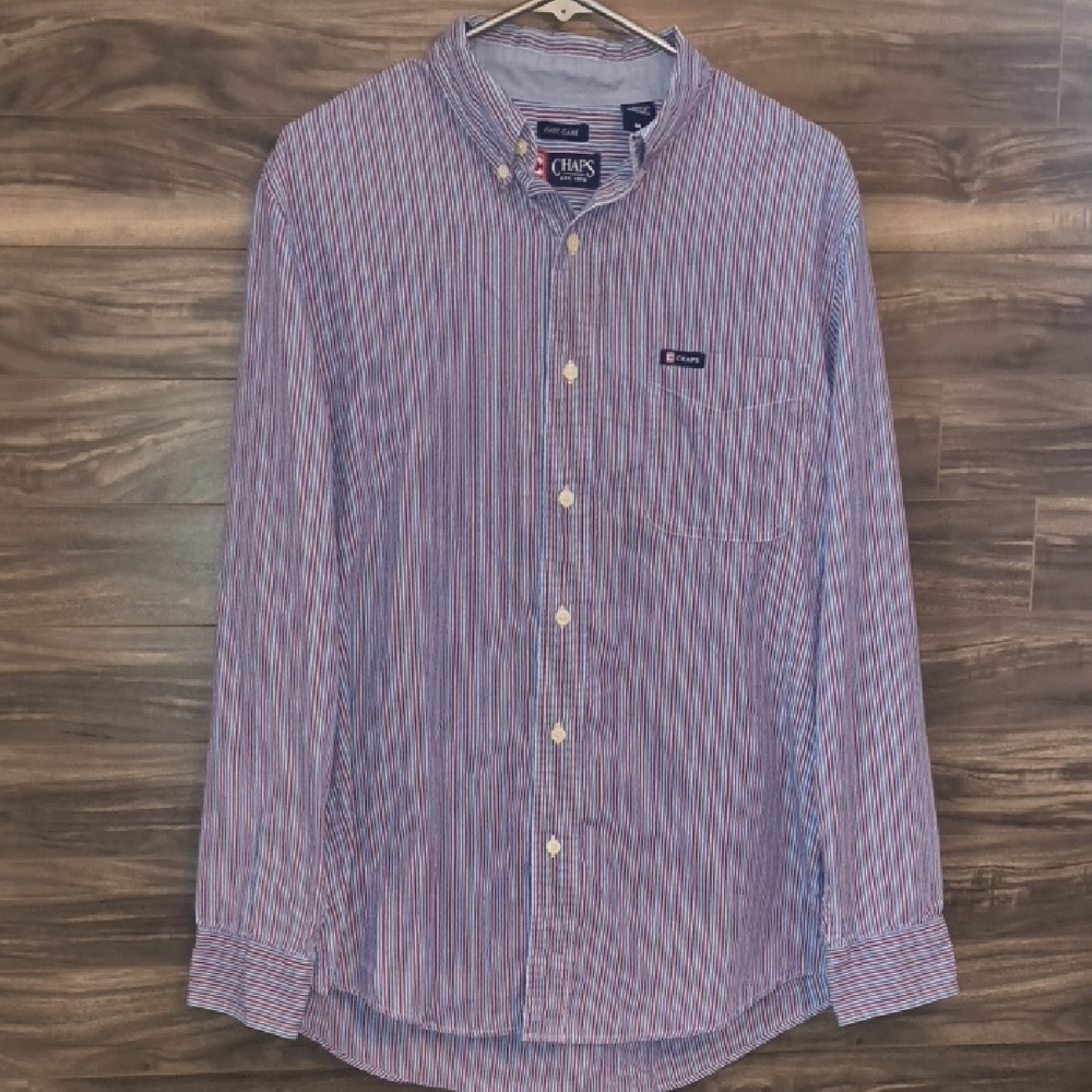 Chaps Men’s Easy Care Striped Button Down Shirt - Blue/Purple - Size Medium